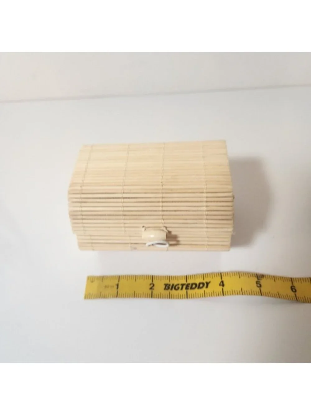 Natural Bamboo Slat Trinket Box Hexagon Small Jewelry Keepsake Case Boho Decor